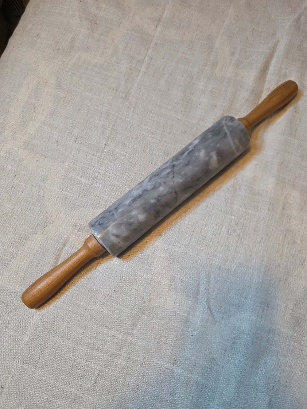 Classic Gray Marble Rolling Pin with Wooden Handles